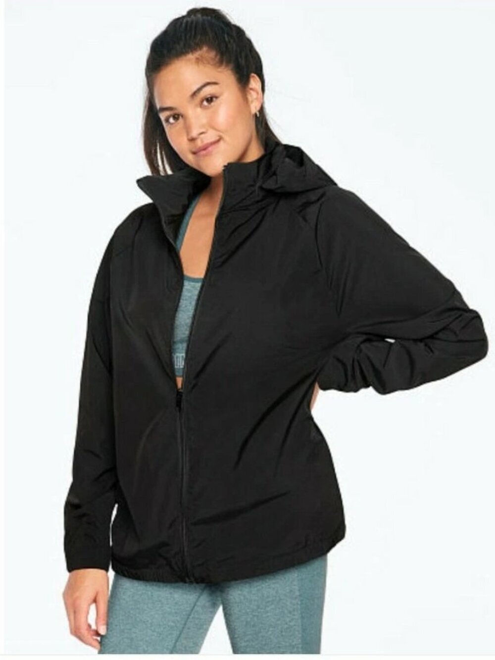PINK by VS Black Recycled Material Windbreaker Jacket with Optional Hood L-XL